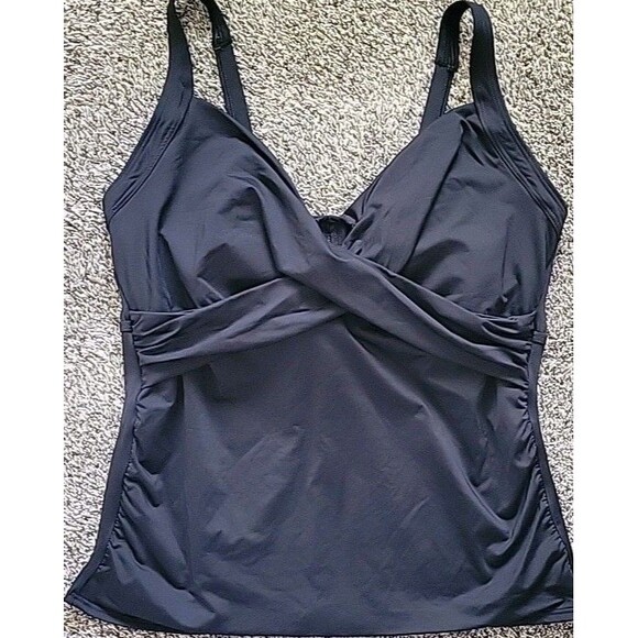 Swim Top Black 16 DDD Wrap Front Solid Lands End Women's Adjustable Straps S301 - Picture 5 of 8